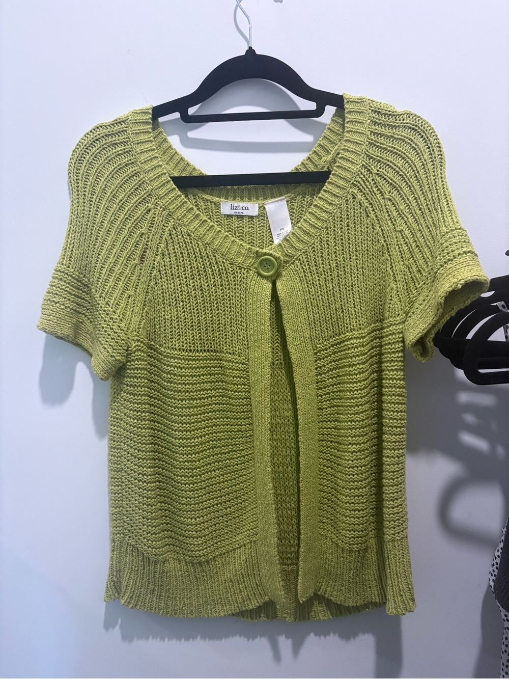 Liz&co Short-Sleeve Knit Cardigan Sweater - Lime Green